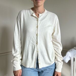 Vintage 50s Turbo Orlon British Vogue Cardigan Sweater Off White Size Large Knit